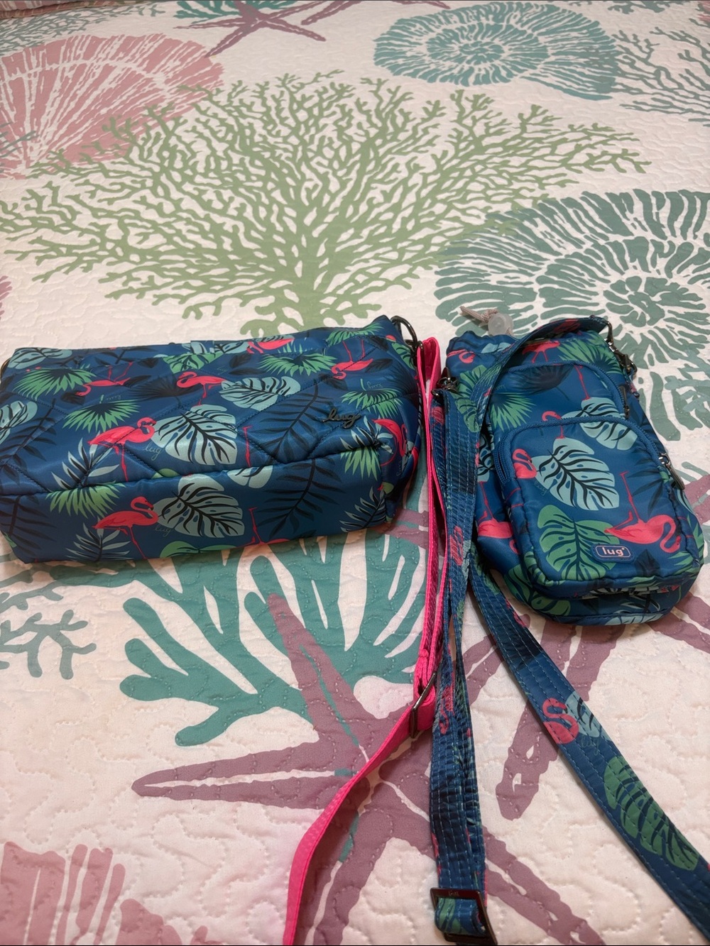lug flamingo print 🦩crossbody and huggie